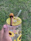 “BeeLove”🍯🐝💕Glass Tumbler w/custom lid