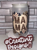 Leopard “MAMA” Frosted Glass Can w/ Glitter top – Wildly Beautiful, Just Like You